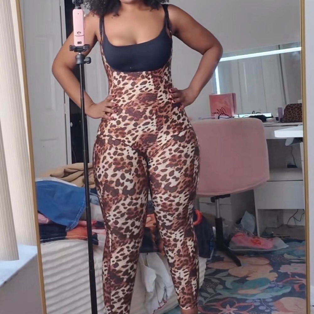 Leopard print full body faja shapewear bodysuit, size XL